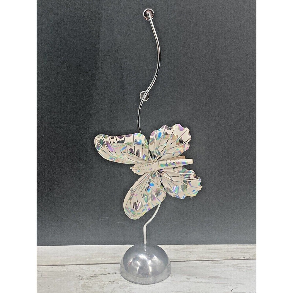Vintage Butterfly Place Card Holder Clip on Ornate Shell Scroll Metal Stand